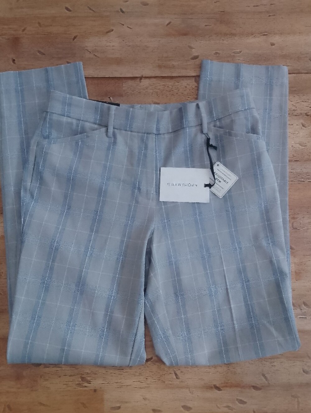 41 Hawthorn Plaid Dress Pants in Light Gray with Blue Stripes Sz 6